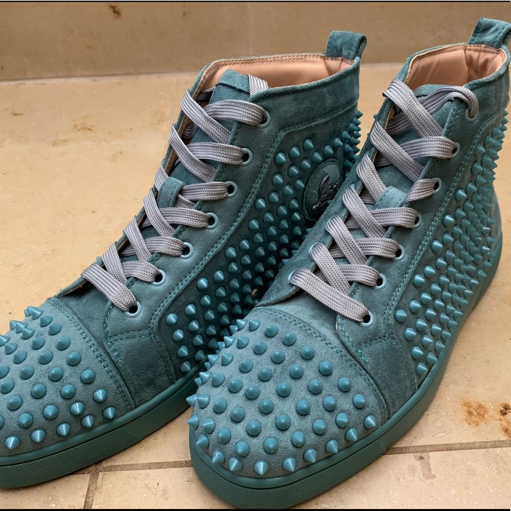 Christian Louboutin Shoes Mens Green Suede High Top
